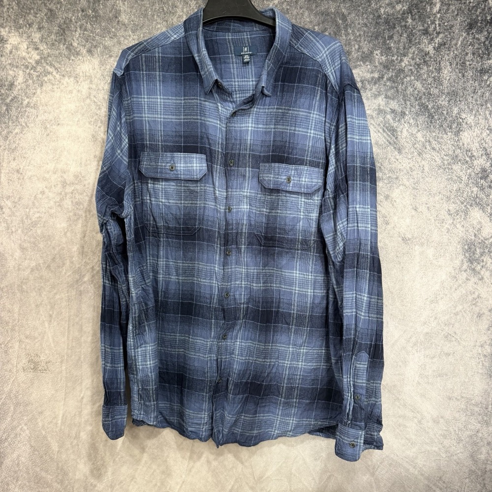 George Men's Flannel Plaid Button Up Shirt Blue Long Sleeve 3XLT Cotton Blend